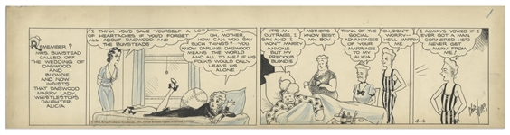 Chic Young Hand-Drawn Blondie Comic Strip From 1932 Titled The Spider and the Fly -- Blondie & Dagwoods Wedding Is Called Off